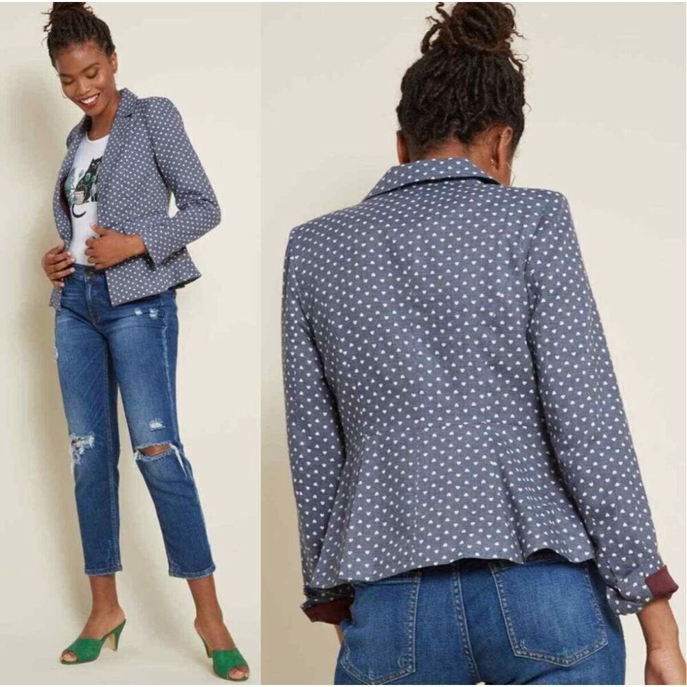 ModCloth sleuth heart print peplum S business casual blazer
